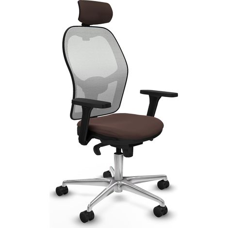 Jorquera sincro malla blanca similpiel marrón oscuro brazos 3D base aluminio cabecero 2D ruedas 65mm nailon (1/5)