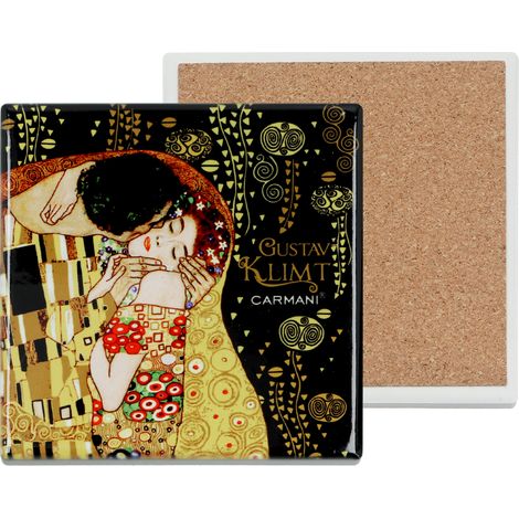 Dessous de verre en céramique, carré - G. Klimt, Le Baiser (fond sombre) (carmani)