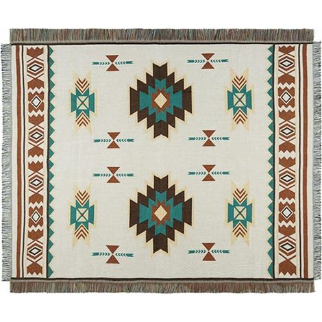 Aztèque Couverture, Couverture Ethnique tribale bohème, Couvre-lit à Motif géométrique avec des Glands, Couverture tricotée Chaude pour canapé/lit/Fauteuil/extérieur/Camping (1/3)