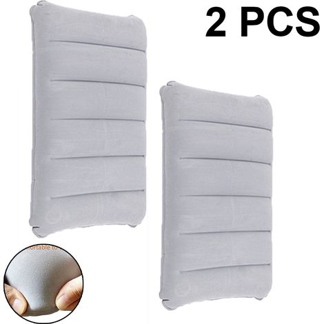 Oreiller gonflable, lot de 2 oreillers compressibles confortables en tissu floqué, idéal pour la sieste. Soutien ergonomique pour la nuque et les lombaires, parfait pour le camping, le bureau, les voy