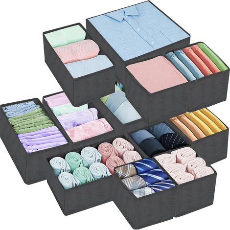 12Pcs Boite Organisateur Tiroir, Gris Organisateur Tiroir Vetement, Boite Rangement Vetement Tissu Non-Tissé, Pliable Boite de Rangement Tiroir pour Soutiens-Gorge, Sous-Vêtements, Chaussettes (1/5)