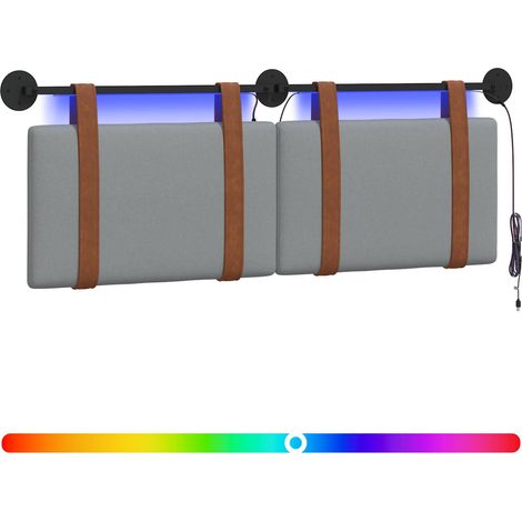 Hanging Headboard with LED Light Light Grey Antique PU vidaXL