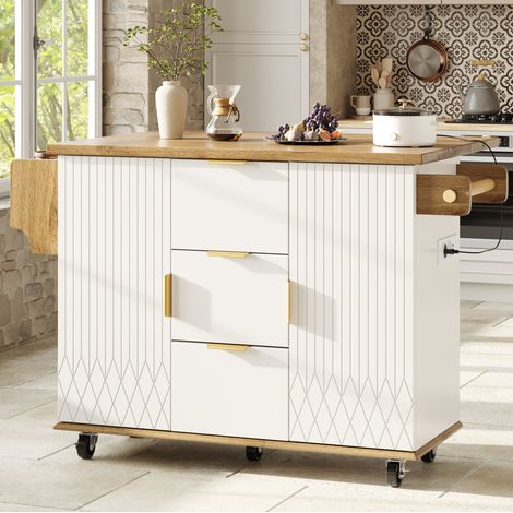Tabourets de bar avec îlot cuisine mobile blanc HAVRYA (1/5)