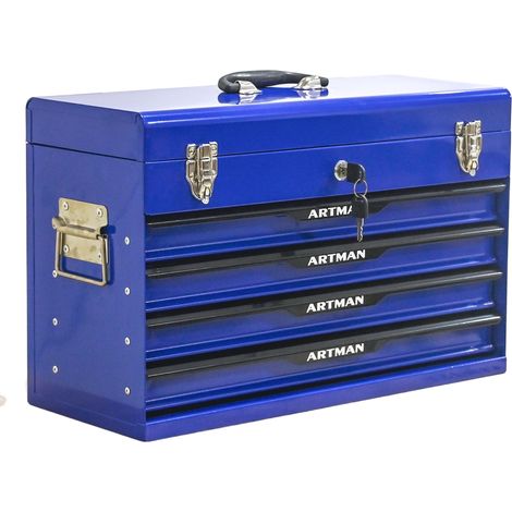 Cassettiera portautensili in acciaio blu con 4 cassetti e chiusura a chiave (1/5)