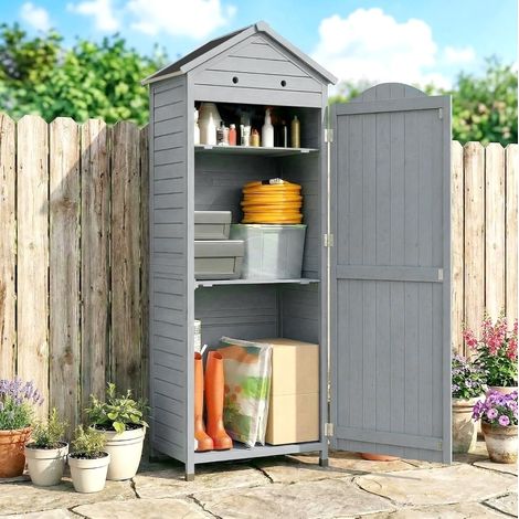 Gartenschrank 85x58x213 cm aus grauem Holz mit verzinktem Dach, platzsparend – MEUBLIV (1/5)