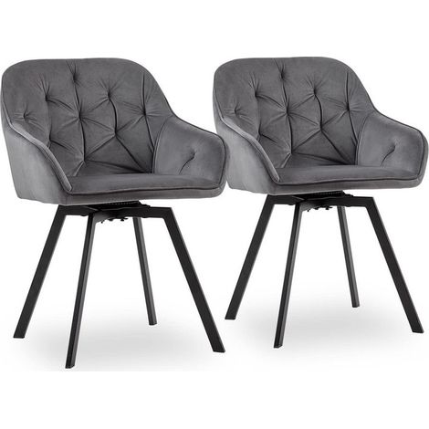 Dining Chairs,2x Velvet Thick Padded 360°Swivel Armchair with Backrest and Metal Legs, Retro Lightgrey (1/5)