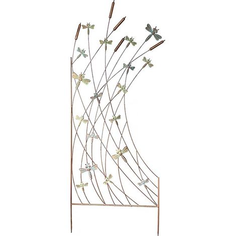 Treillage décoratif en fer avec libellules – Dimensions 48x121cm – Piquets intégrés pour fixation – Pour séparation végétale et embellissement – La Grande Prairie (1/2)