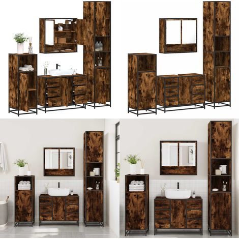 vidaXL 4-tlg. Badmöbel-Set Räuchereiche Holzwerkstoff (1/5)