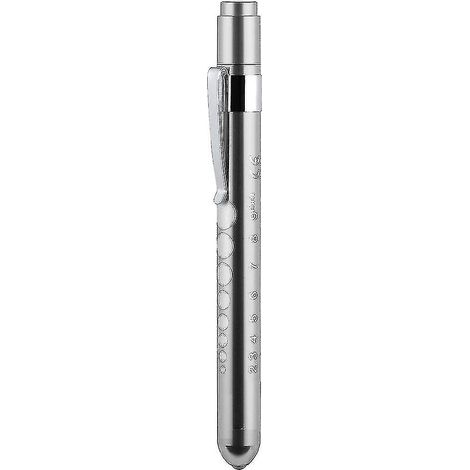 Medizinische Stiftlampe mit Pupillometer, wiederverwendbare LED-Taschenlampe für Pflegekräfte, Ärzte und Pflegestudierende – Silber
