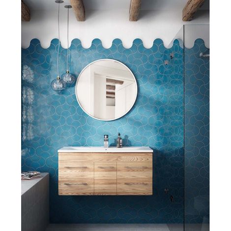 Carrelage mural faïence effet graphique SCALE FAN écaille 12x10.6cm Ecaille 12x10.6cm Bleu Profond - Brillant - boîte de 0.37 m2 00789f - - boîte (1/2)