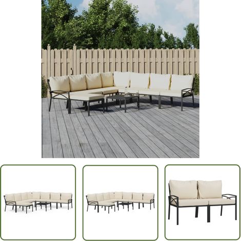 The Living Store Salon de jardin 9 pcs avec coussins sable acier - Ensemble Salon De Jardin - Mobilier De Jardin - Salon De Jardin Extérieur - Meubles De Jardin - Set Salon De Jardin (1/5)
