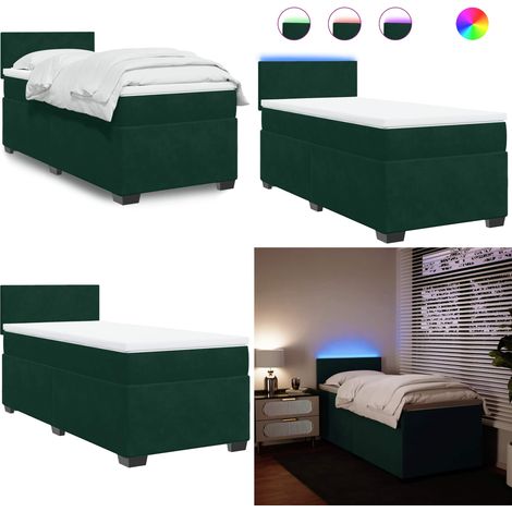 Boxspringbett mit Matratze Dunkelgrün 80x200 cm Samt - Boxspringbett - Doppelbett - Samtbett - Grünes Bett - LED Beleuchtung - Home & Living (1/5)