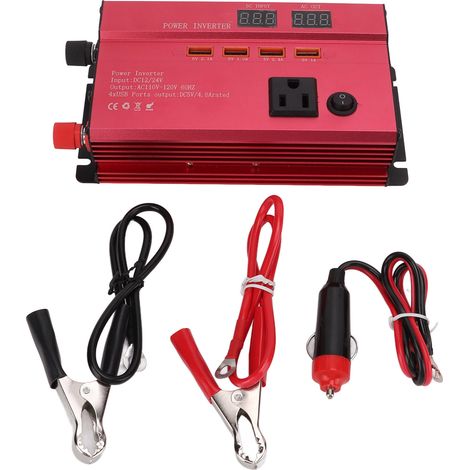 Convertisseur de tension voiture 12V/24V vers 110V AC 2000W, onduleur à onde sinusoïdale modifiée, prise US, 4 ports USB, 2 allume-cigares (1/5)