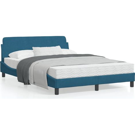 Cadre de lit avec tête de lit bleu 140x190 velours (1/5)