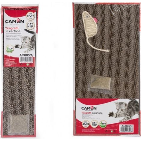Tiragraffi Camon per gatti con topo 47x24 cm – Cartone resistente – Con catnip incluso (1/2)