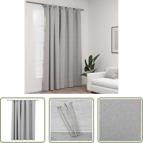 The Living Store Rideau occultant d'aspect de lin avec crochets Gris 290x245 cm - Rideaux Occultants - Rideaux Gris - Rideaux Lin - Rideaux Pour Salon - Rideaux Pour Chambre (1/5)