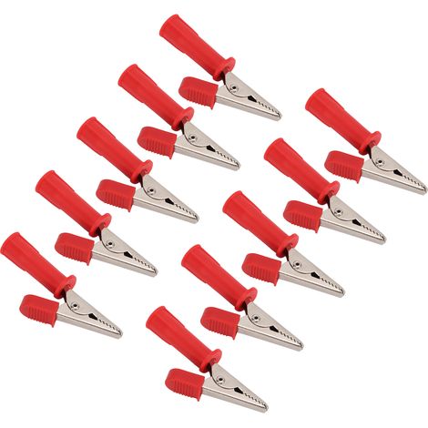 10 Pinces Crocodile Isolées 5mm Cuivre Pur Ouverture avec Douille 4mm pour Test Électrique Rouge Lot (1/5)