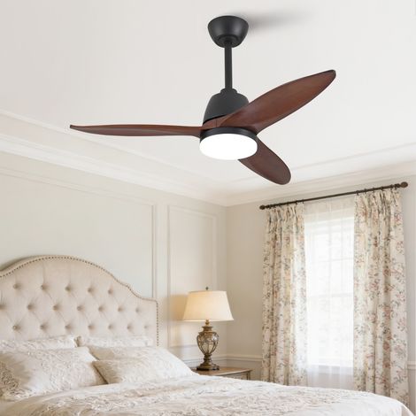 Ventilateur de plafond noir 106.6x106.6x45.7cm, éclairage 3 couleurs réglables, pales bois massif, moteur réversible déco salon (1/5)