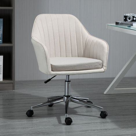 Silla de Oficina Silla de Escritorio Giratoria con Altura Ajustable y Reposabrazos para Estudio Tocador 61x59x96cm Beige (1/5)