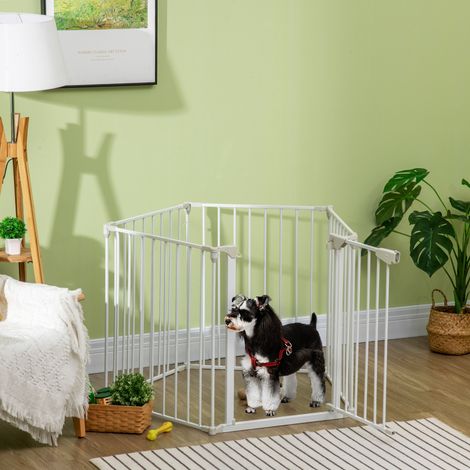 Faltbares, modulares Hundegehege mit Sicherheitstür, max. 300 cm (L) x 74,5 cm (H), Metall, PP, weiß