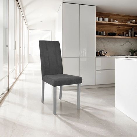 Silla tapizada con estructura de madera y tela gris con costuras verticales - Verty (1/5)