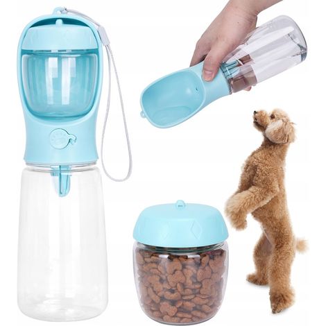 Trinkflasche und Futternapf für unterwegs – für Katze und Hund, 550 + 200 ml