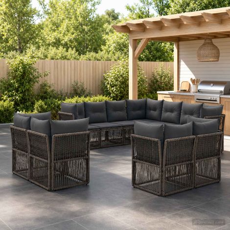 Set Divano da Giardino 11 pcs Grigio polyrattan vidaXL (1/5)