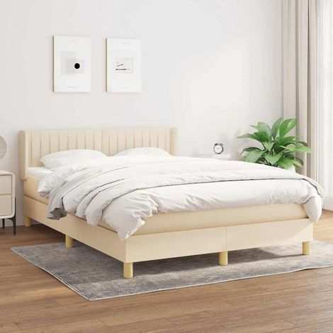 Cama box spring con colchón tela color crema 140x190 cm (1/5)