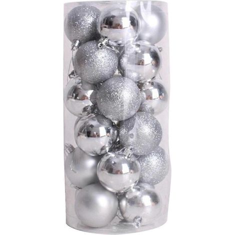 Lot de 24 boules décoratives multicolores exquises pour la décoration du sapin (argentées) (1/3)