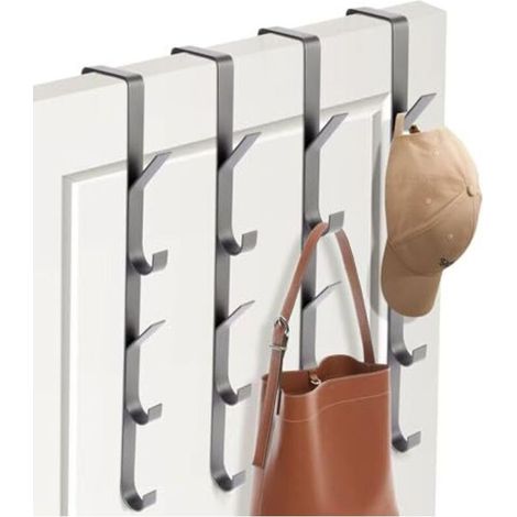 Porte-manteau à suspendre à la porte, 4 pièces x 5 crochets, barre de suspension en acier inoxydable, crochets de porte verticaux universels, porte-serviettes pour vêtements, serviett (1/5)