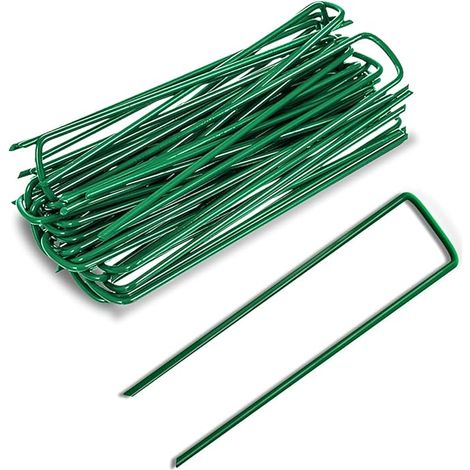 50 Pièces Piquets de Fixation, Piquets de Jardin en Acier Galvanisé, Pelouse Agrafes en Forme de U pour Toile de Paillage Bâche Anti-Mauvaises Herbes Grillage Filets Gazon Artificiel (1/4)