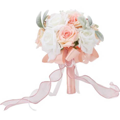 Bouquets de mariée avec ruban doux, fleurs artificielles roses roses pour la décoration de la fête de mariage. (1/5)