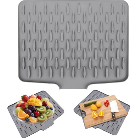 Tapis Egouttoir Vaisselle 40×32.5 cm Tapis de Séchage Vaisselle en Silicone Un Séchage Rapide Tapis D'égouttage D'évier Gris pour Cuisine la Machine à café Bar (1/5)