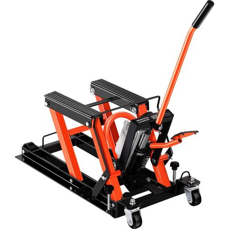 Élévateur moto 680 kg, cric hydraulique et pneumatique, hauteur réglable de 10,4 à 38,1 cm, support robuste avec rampe amovible. (1/5)