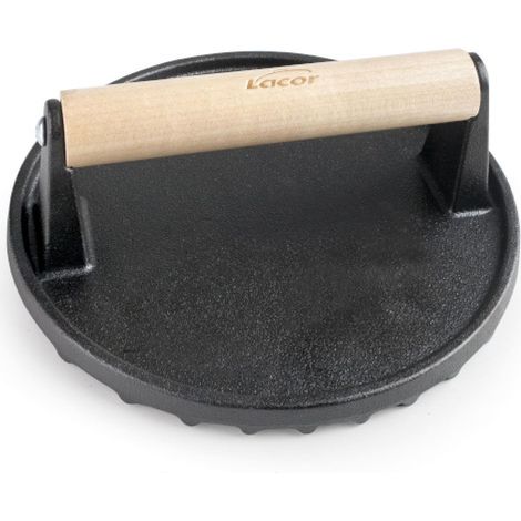 Lacor - 25862 - Pressa per Hamburger Rotonda Magma, Ghisa, Manico Ergonomico in Betulla, Superficie Scanalata, Ø17.5 cm (1/5)