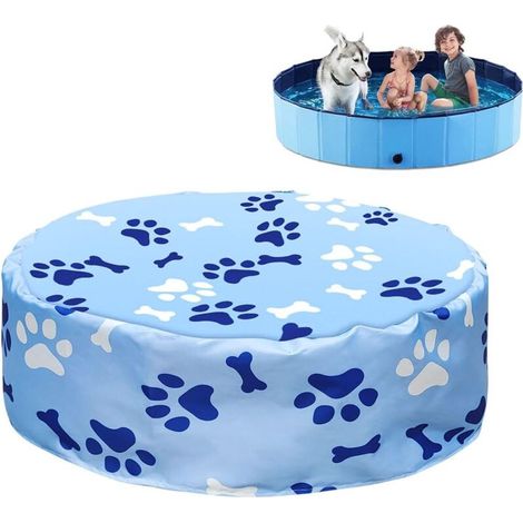 royaluxe -Couverture de Piscine pour Chien, Motif Patte de Chien Bâche Protection pour Piscine Ronde Protection UV Pliable pour Chats Chiens Animaux de Compagnie Enfants Intéri Extéri