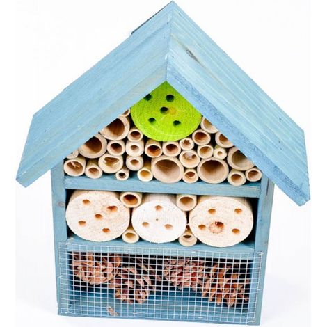 Insektenhotel Holz,Bambus und Zapfen Grüner Jan - blau