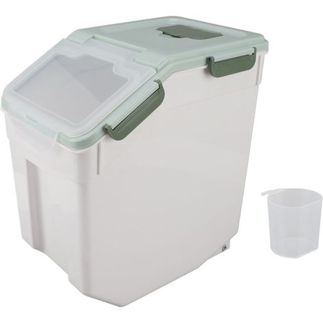 Récipient de riz hermétique, bac de rangement épais avec couvercle facile à ouvrir pour les collations à la farine de céréales de cuisine, vert menthe 25kg / 55,1 lb (1/5)