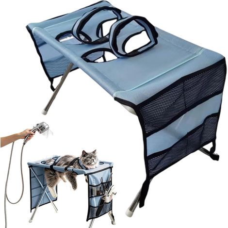 Support Toilettage Chien Bain, Station Douche Triangulaire, 60x40x33cm Pliable, Maille 4 Trous (1/5)