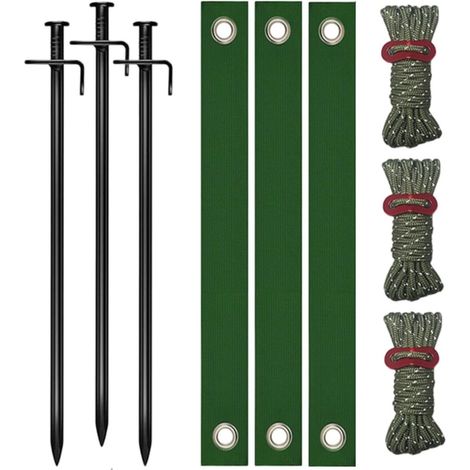 Ensemble de 9 pièces de tuteurs et accessoires pour fixer les plantes et les tentes avec résistance au vent comprenant troncs métalliques poteaux sangles et cordes de traction pour jardin camping et a (1/5)