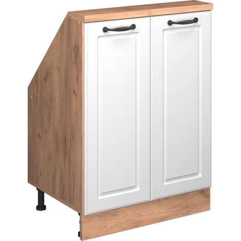 Küchenschrank für Dachschrägen R-Line, Weiß Landhaus/Goldkraft Eiche, 60 cm mit 2 Türen, Vicco (1/5)