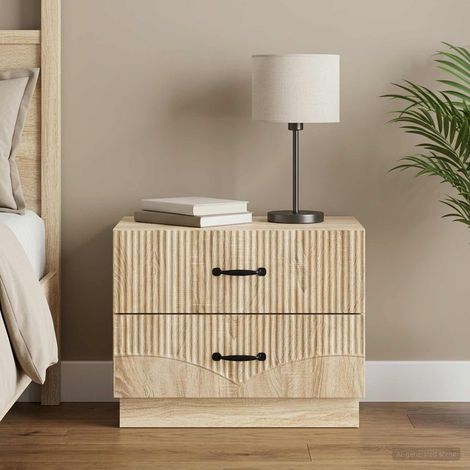 Table de chevet 2 tiroirs en bois d’ingénierie, chêne Sonoma, 62 x 34,5 x 44,5 cm - PANGIVO (1/5)
