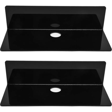 Wandregal ohne Bohren für Schalter, Uhren, Ausstellungsstücke, Acryl, Lautsprecherablage, schwarz, 2er-Set (1/5)