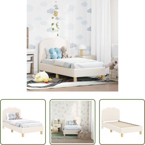 Holzrahmen - Kinderbettgestell mit Kopfteil Creme 70 x 140 cm Schafstoff (1/5)