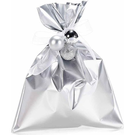 Busta a sacchetto regalo metallizzata argento opaco. Ideale per confezioni regalo, set da 100 pezzi, cm 15 x 20 H