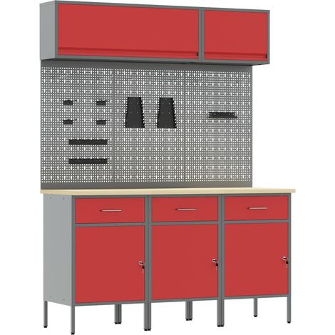 Maison Exclusive - Set di mobili da lavoro con cassetto con blocco 8 pz Rosso (1/5)