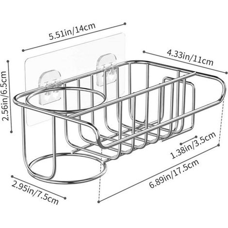 Porte-éponge 4 en 1 en acier inoxydable pour évier, organisateur de cuisine support ajustable, dimensions 20 x 9 x 9 cm, poids 0,3 kg (1/5)