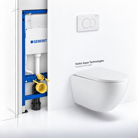 WC-Set Geberit Duofix mit SAT Vortex Wand-WC, spülrandlos, SoftClose-Sitz, Drückerplatte weiß  VORTEXGEB3-IN