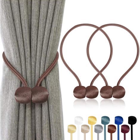 Lot de 2 Embrasses Rideaux Magnétiques – 10 Couleurs, Corde Polyester Reinforcée – pour Salon, Chambre, Salle à Manger & Salle de Bain (Marron) (1/5)