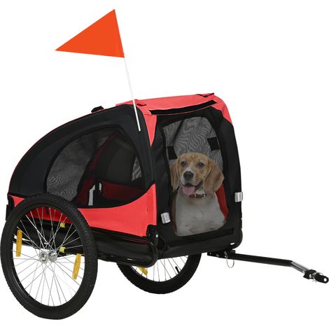 Remorque vélo pour chien rouge pliable imperméable tissu oxford structure métallique 140x71x83cm